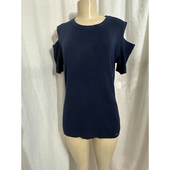Michael Kors Knit Viscose Mix Top MK Logo Soft Open Shoulders  Tee Size Xl # 860 - Picture 1 of 14